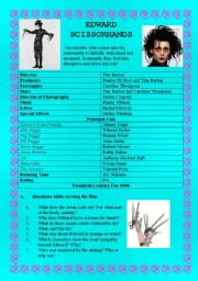 English Worksheet: EDWARD SCISSORHANDS - (( 6 pages )) - Complete Unit of Work- intermediate to advanced