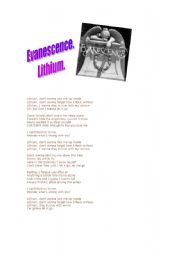 English worksheet: Evanescence song: Lithium