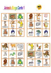 Animal Bingo Cards 1/3