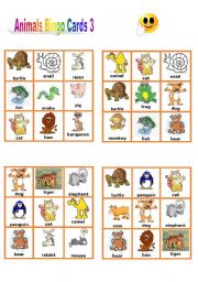 English Worksheet: Animals Bingo Cards 3/3