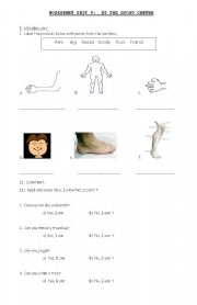English Worksheet: Parts of the body/Can-cant