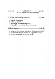 English Worksheet: FOOD:Where does it come from?