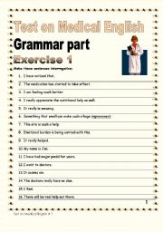 English Worksheet: TEST ON Medical English NOT SUITABLE FOR CHILDREN 