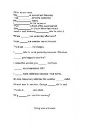 English Worksheet: Using was and were