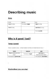 English worksheet: Describing Music