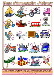 Means of transportation - pictionary + activities (fully editable, pictionary keys included, American English)