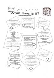 English Worksheet: What time is it? - song worksheet