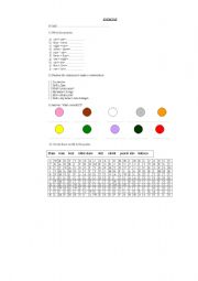 English worksheet: Colors and number