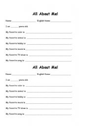 English Worksheet: all about me!