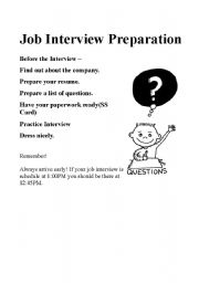 English Worksheet: Job Interview Preparation Part 1