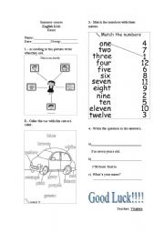 English Worksheet: test for kids