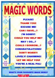 English Worksheet: MAGIC WORDS - of politeness - classroom poster, stickers, ideas