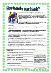 English Worksheet: How to make new friends Reading, poem  and activities