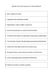 English worksheet: Should the South Downs be a National Park?