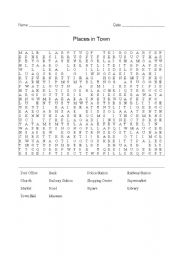 English worksheet: Places in Town Wordsearch
