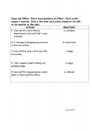 English Worksheet: Cam Jansen Cause & Effect - Matching Sheet