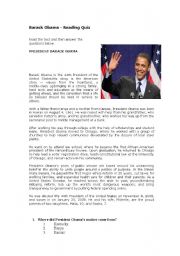 English Worksheet: Barack Obama - Reading Quiz 
