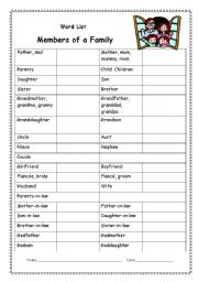 English worksheet: members of a family