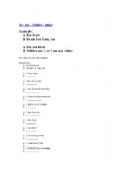 English Worksheet: Game to practice So/too and either /neither