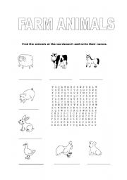 English Worksheet: Farm animals wordsearch