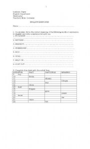 English worksheet: vocabulary practice