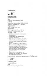 English worksheet: Liars handout