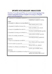 English worksheet: Great Vocab Analogy for Sports Fans!