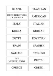English Worksheet: Nationalities Memory Game
