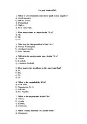 English Worksheet: Do you know about the USA?