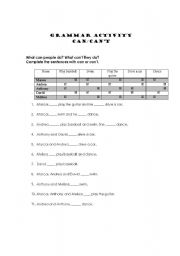 English worksheet: can - cant