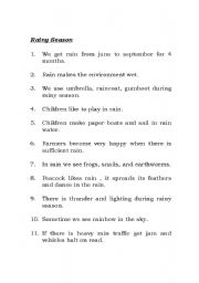 English Worksheet: rainy seasons 