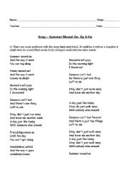 English worksheet: Song Activity