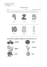 English worksheet: numbers and colours