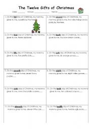 English worksheet: The Twelve Gift of Christmas