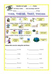 English Worksheet: this, these, that, those and hours quarter and past