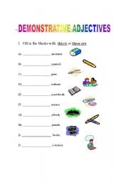 English worksheet: Demonstrative adjectives