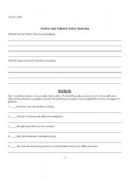 English Worksheet: Active Passive Voice 