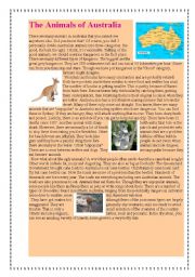 English Worksheet: the Animals of Australia