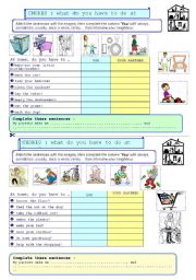 English Worksheet: PAIR-WORK - what do you have to do at home?