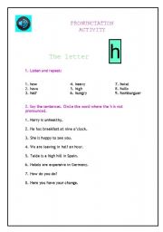 English worksheet: THE LETTER H