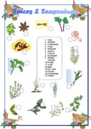 Spices  and Seasonings - Matching + Answer Key 