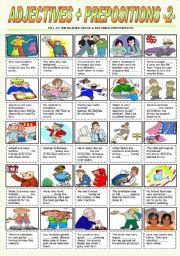 English Worksheet: ADJECTIVES + PREPOSITIONS (SECOND PART) B&W VERSION INCLUDED