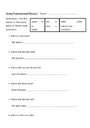 English worksheet: Using Prepostional Phrases