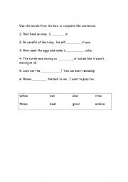 English worksheet: OW words in sentences