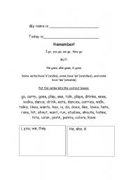 English worksheet: present simple, I, you, we, they + verb vs. he, she, it + verb +s 