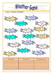 English Worksheet: Weather Game (Weather, Seasons and Temperature)