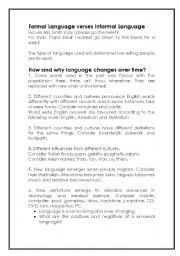 English Worksheet: How and Why the English Language changes over time