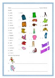 English worksheets: Clothes and color