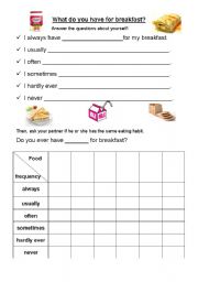 English Worksheet: What do you have for breakfast