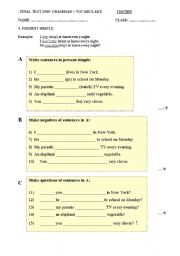 English Worksheet: Final test 3